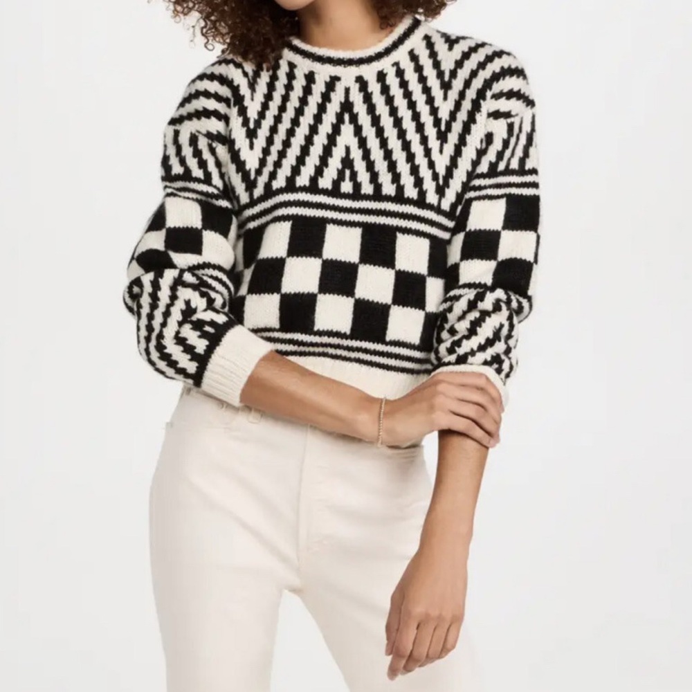 MOTHER The Itsy Multi-Printed Cropped Sweater black and white, alpaca/ S